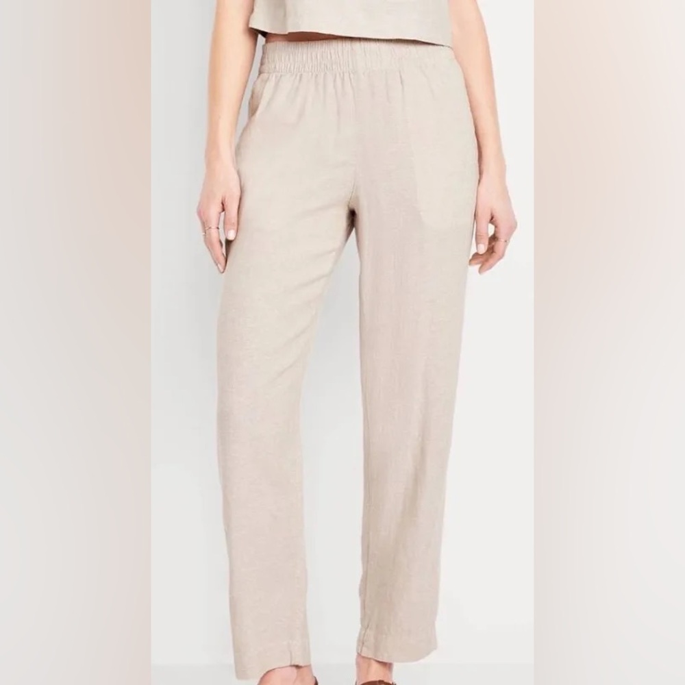 Old Navy High-Waisted Linen-Blend Straight Ankle Pull On Pants NWT Flax Linen S